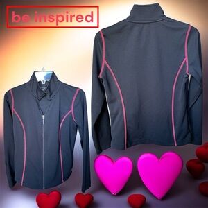 Be Inspired Black w Red stitching SZ S Polyester athletic jacket Pockets EUC